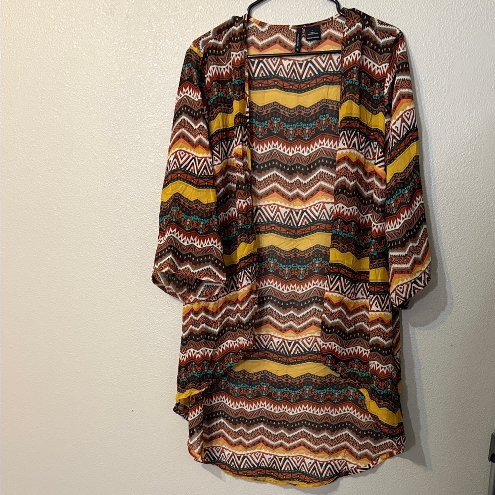 New Directions Geometric Print Kimono